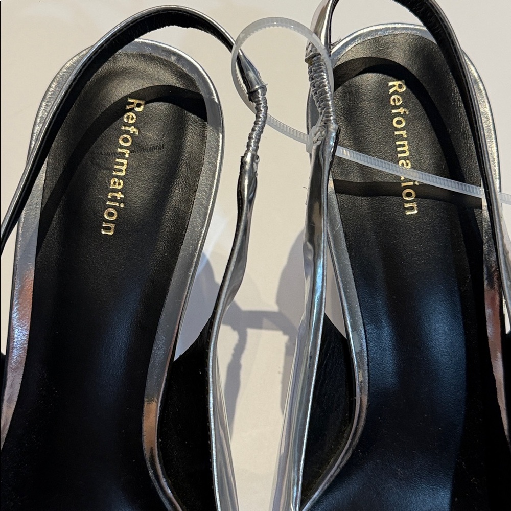 Reformation Westlyn Closed Toe Wedge Silver 7.5  Kitten Heel - Picture 6 of 12